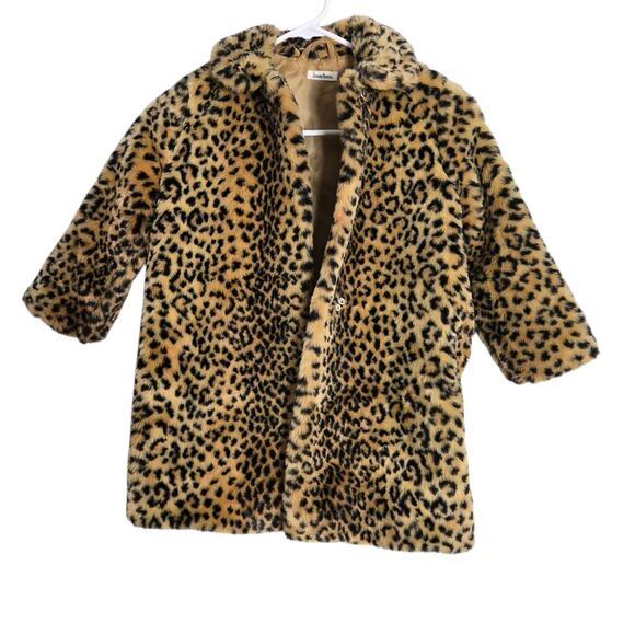 Neiman Marcus Leopard Print Coat Tan Faux Fur Plush Animal Dressy Winter 4 Girls - Picture 9 of 12
